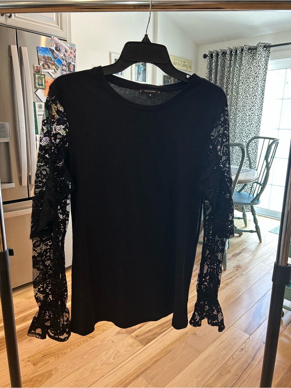 Stella & Dot Black Lace Sleeve Long Sleeve Tee
